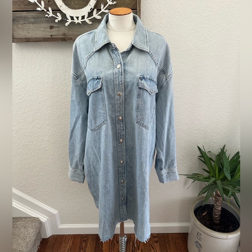 Agolde Jenna cotton chambray denim pearl snap dress size Large
